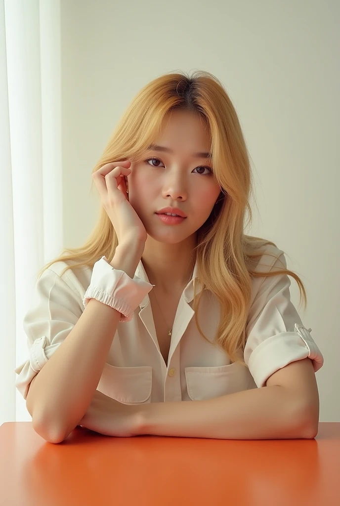 asian woman, blonde, short hair, small eyes, single eyelid, thin eyebrows, high-quality, hyper realistic, photorealistic, 8K, best quality,4k,8k,highres,masterpiece:1.2),ultra-detailed,(realistic,photorealistic,photo-realistic:1.37),HDR,UHD,studio lighting,ultra-fine painting,sharp focus,physically-based rendering,extreme detail description,professional,vivid colors,bokeh, from side