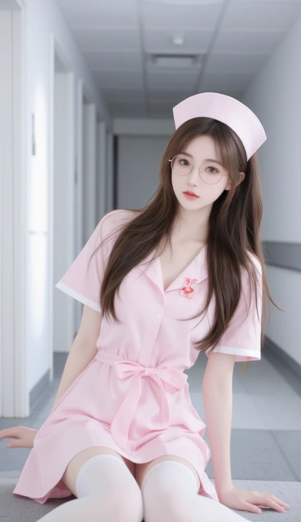 Browsing Caution、valley、Exposed nipples、Big Tits 、(((pink nurse uniform))、whole body、double eyelid、valley、Hospital room、White garter belt、On the bed、(Split seat)、Highest quality, Very detailed, Fine details, High resolution, 8K, Perfect dynamic composition, Beautiful details, Beautiful 20 year old woman、The only person,Black Hair、Glamorous Body、Cute face、V-neck