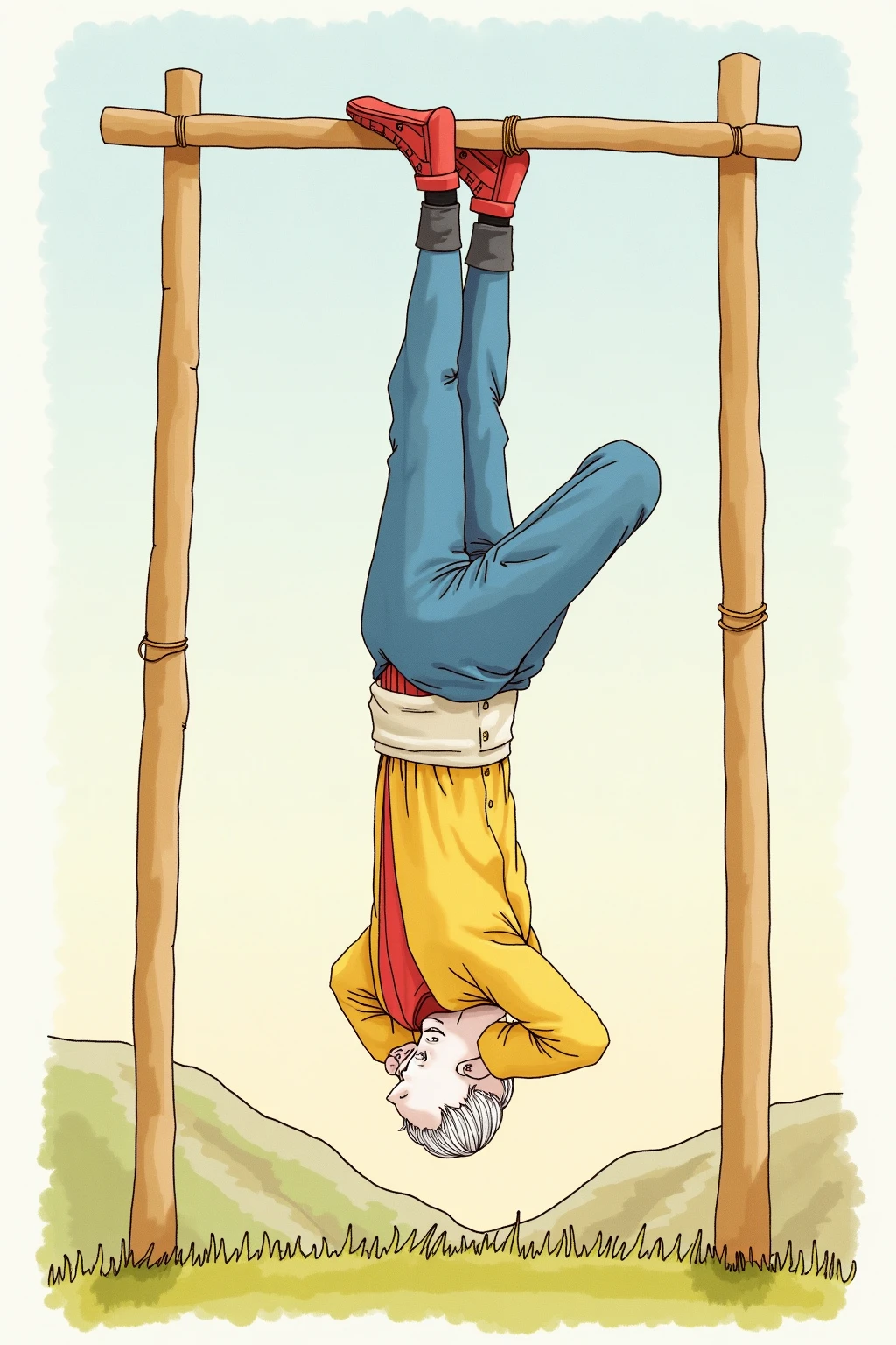 a drawing of a man hanging from a tree with a hat on, old-fashioned tarot card, tarot card, as a tarot card, tarot card of a shirtless cowboy, tarot card style, [ tarot card ]!!!!!, his arms and legs are hanging, the lover tarot card, symmetrical tarot card, hanging Other way round, Other way round, the tower tarot card