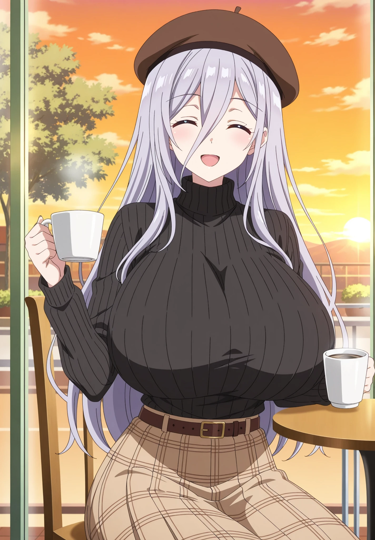 masterpiece, best quality,
shion\(slime\),1girl,solo,oni,single horn, purple hair,purple eyes,ponytail,milf,mature female,long hair,cleavage ,medium breast, formal outfit,purple suit, collarbone,collared shirt,green shirt, purple pant,high heels, outdoor, cafe,table,hand rest,sitting,chair, blush,looking at viewer, smile<lora:shion:0.8>
