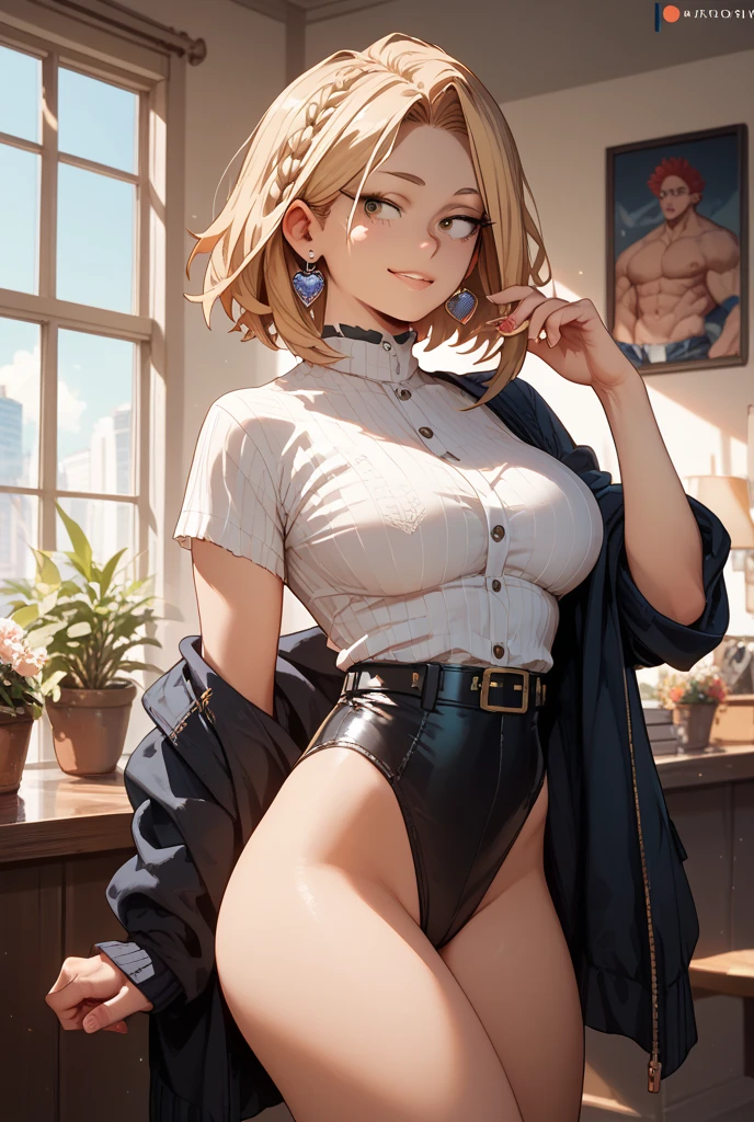 1 girl, bangs, body, 13 year old girl, crop top, blonde hairstyles, cleavage, mouth, round breasts, ass facing viewer, back on screen, smiling, tight, Ultra -HD | |, 4k image, glasses, character near the camera, micro biquini 1.6 , pose tearing off her panties, Position of four, standing leaning forward, uncensored, nsfw