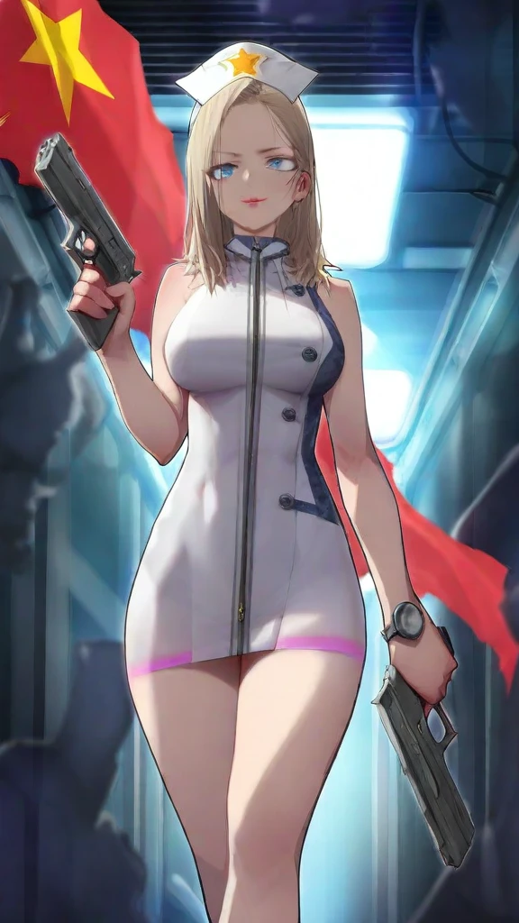 Cartoon photo of woman, Guyver style, SFW version, red eye, bellows tail, cel shade adult animation, serpentine pose,(high resolution, masterpiece, best quality, anime, official art:1.4), amazing fine details, all intricate, gloss and shiny, awesome many layers, 8k wall paper, sketch, illustration, (masterpiece, best quality, masterpiece, best quality, finely detail, beautiful detailed eyes, ultra detailed, extremely beautiful CG, super detailed skin, best quality, intricate, {{high quality}}, extra colors, 2D, megapixel, perfectionism, accent lighting, full HD, 4K, (inspired by :metroid, zone of enders, gundam, death stranding, half life2, glados, fate stay nigh, star blazer 2199 space battleship yamato, mass effect, dead space, death stranding) (((illyasviel_von_einzbern)),1girl, mature female, full body, contrapposto,) (silver hair, red eyes, long hair, beautiful detailed red eyes, weird hair, evil smile, eyelashes, medium_breasts, best quality, beautifully detailed face, can't be this cute, girl on top, delicate facial features, looking_at_viewer, ray tracing, DOF,HDR, hand_on_hip, two_side_up, standing, cowboy_shot,) (yellow suit, yellow pilot suit, yellow jumpsuit, yellow bodysuit, jacket, tactical gear, fully clothed, ) gainax anime style, studio gainax art, studio gainax illustration,inspired by Masamune Shirow, studio gainax, by Masamune Shirow, beautiful charcter from evangelion, (outdoors, (night:1.1), glowing red moon background, planet in background, science fiction background, background, outdoor, space opera background, glowing, red moon, space ship background, space colony background, ilya kuvshinov, official art, futuristic background, colony drop background, space war background, mecha in background, fantasy background,)