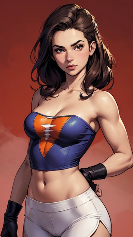 Rita Faltoyano as a realistic and intricate cyborg face of perfect beauty, 20 years old, full body, in comic book panel, full body, bold lineart illustration comic, seductive blue eyes, parted lips, perfect body, brown hair, nsfw:1.8, in the style of Adam Hughes, detailed face, parted lips, big ass, big tits, cleavage, wearing a sexy white spacesuit, interstellar space background (work of art), 4K, Ultra HD
