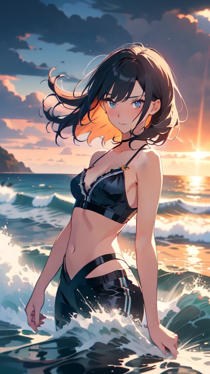 (masterpiece, Highest quality:1.2), 1 Girl, alone,Eyes open,Are you having fun,Tropical atmosphere,Ocean,playing