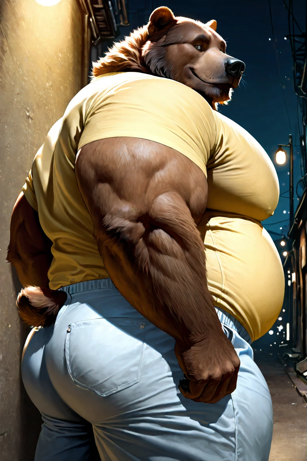 Brown dog beastman male。
Big muscles。Big Belly。thick limbs。
Loincloth。bulge。Upper body naked。
grassland。sweating。Realistic。Low - Angle。Gentle expression。