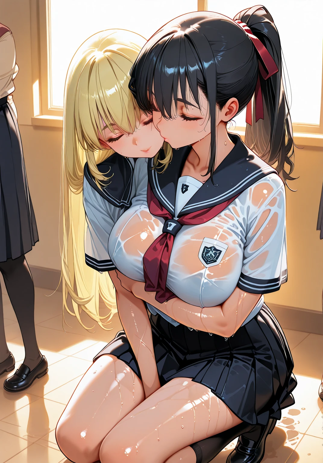 ((NSFW:1.3)),(Textured skin, Anatomically correct, Super Detail, high details, High quality, hight resolution, Best Quality, 1080P,4K),(One-person viewpoint, looking at viewer, subjective:1.5),
(A blessing to this wonderful world!:1.5)
(women's Evening girls' high school:1.3),
((6 Women, Group photo of the girls:2))
((Women of high school students,(17 year old):1.5)),(Girls with busts of all sizes:1.5),(Girls with various hairstyles:1.5),
(inviting you to have sex),
((Girls line up standing:1.6)),
(pov shot:1.5),(front view:1.3)
(summer school sailor uniform:1.5),
nsfw,(skirt lift, panties aside:1.3), showing off pussy, showing off breasts, lose one's underpants
(sweating:1.3)
nsfw,(enraptured face:1.4),(naughty expression:1.2),(orgasm smile:1.5),seductive smile, excited smile,(heavy breathing, steam:1.3)
(blush, face blush, blushing:1.3),
,(vulgarity:1.5),(fucked silly:1.1),(steam:1.1),(drooling:1.1),(sweat:1.1),(orgasm:2.0),
(vivid pussy, high quality vagina:1.1), (dripping love juice:1.3),