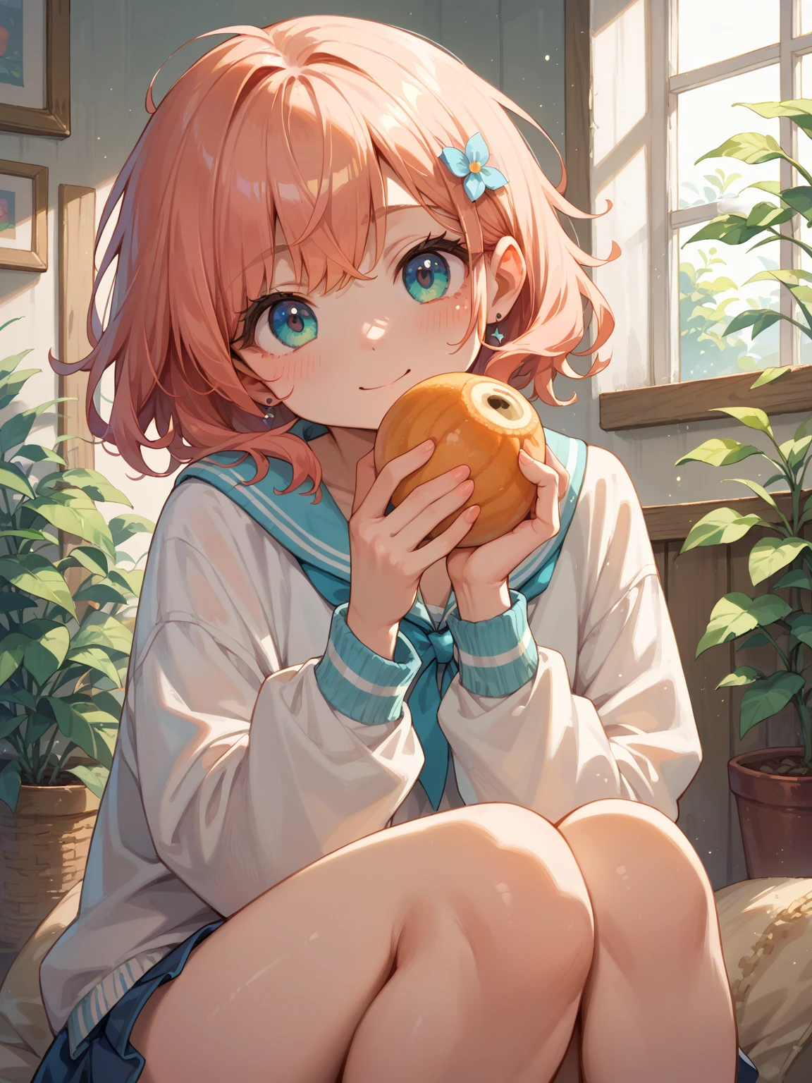 Cute anime girl setting in the bench