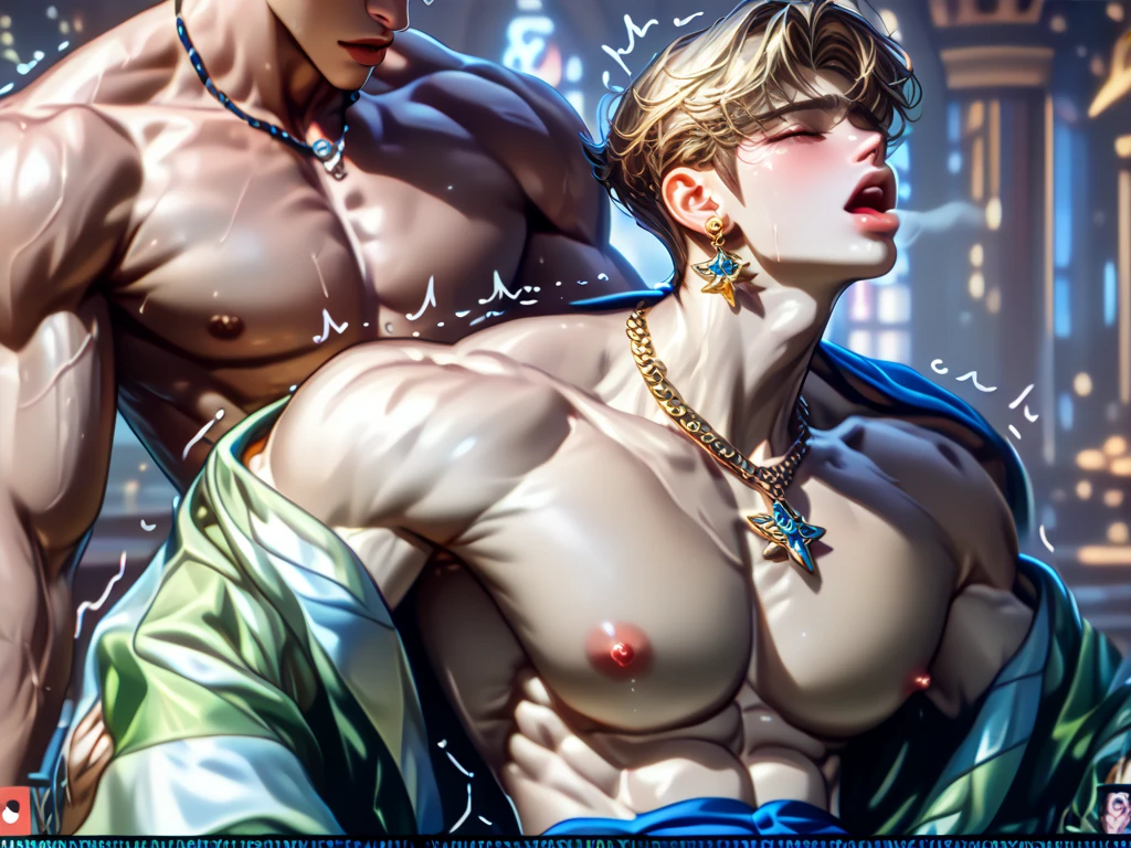 18 years old boy, pale t-shirt, panty,  large breasts, laying on bed, spread legs, full body, hyper details, masterpiece, perfect body Hot boy and flustered face