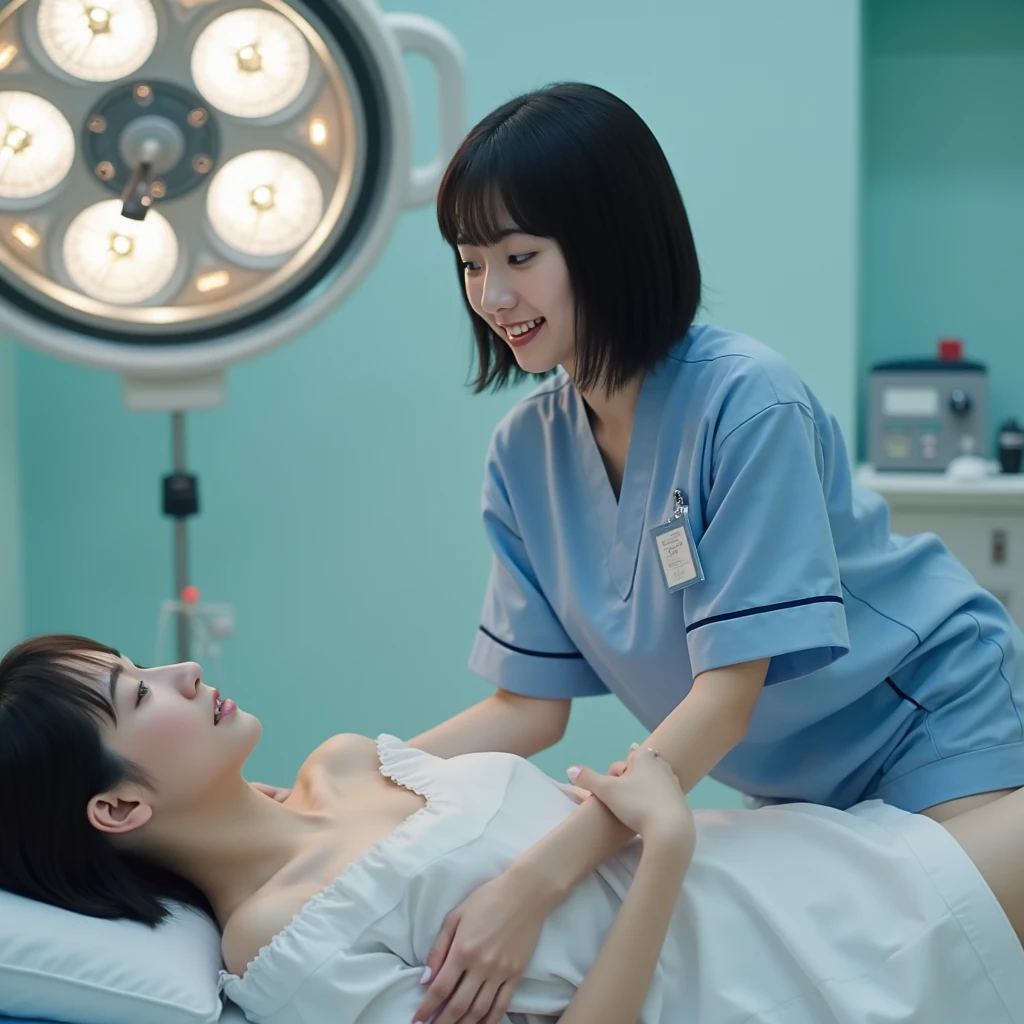 A beautiful Japanese girl with fair skin and angelic features..... She is a teenager、Looks like a slender middle school student. The girl is wearing a ballet costume, tome'a little embarrassing for her. She has a childish appearance with a flat chest. The stage is a hospital, especially in pediatric wards. The doctor is conducting a medical examination of the girl, Includes genital examination. The atmosphere inside the hospital is professional and clean..... The girl is a little nervous about the vaccination she is about to receive..... The artwork is、Must be realistic, Highly detailed photorealistic quality, high resolution render。. Color palette should be soft and pastel, Gives a cute and innocent atmosphere. Lighting should be balanced and natural, Beautifully illuminate the scene.、Show nipples、put on underwear、Underpants1becomes a sheet、Flipping through underwear、Pained look、receive an injection、Hold the knife、Rehabilitation、male scary sexual doctor、sexual harassment、Examination without clothing