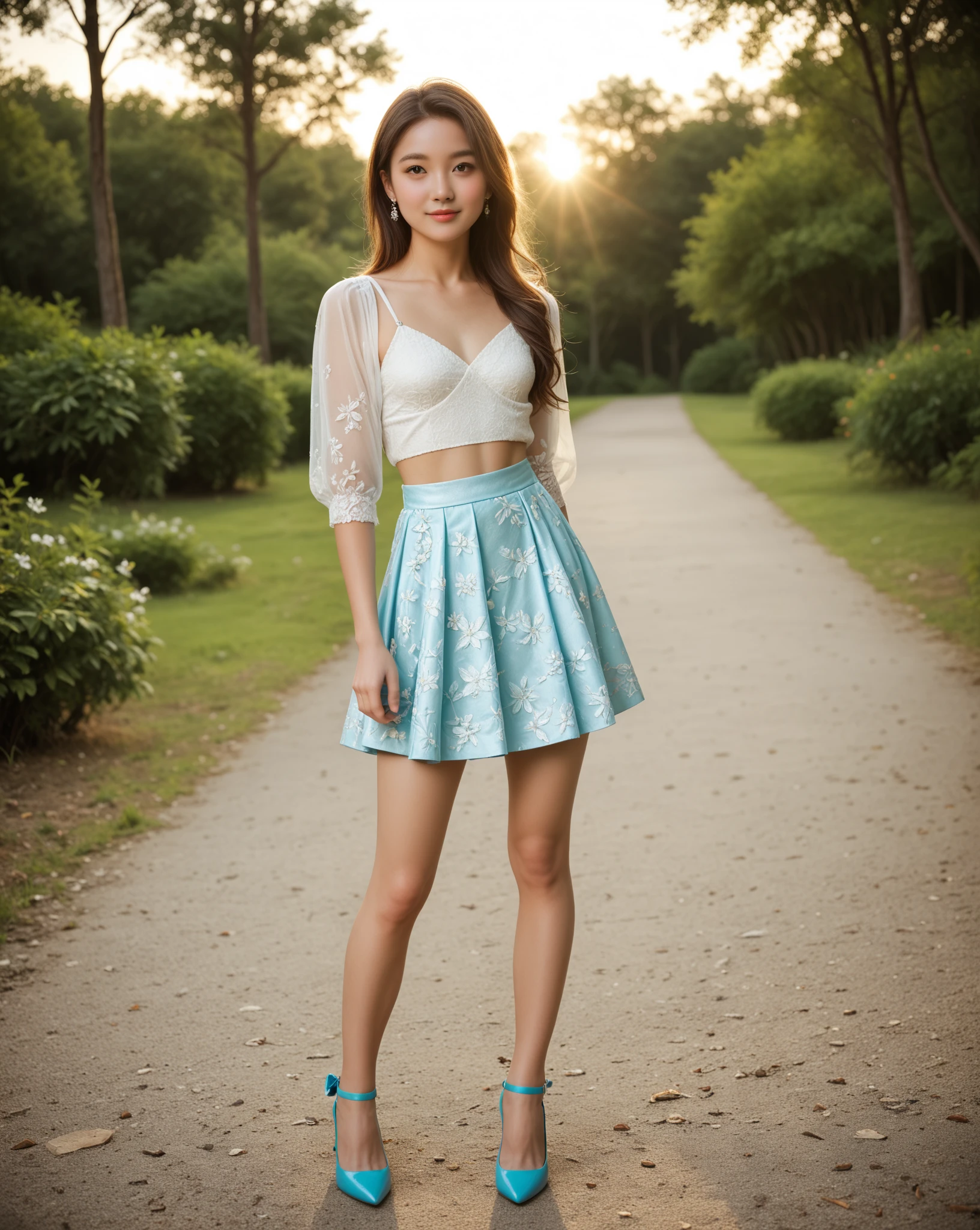light skinned, Women around 15 years old, Natural gray hair, Distinctive green eyes,, slender and graceful,,,, Beautiful, Candlelight in medieval atmosphere, Ultra Sharp Focus, realistic shot, Wedding Lingerie, Tetradic color (Scar:1.4)((((((Front Opening Skirt、Lift up your skirt so you can see your panties )))))))