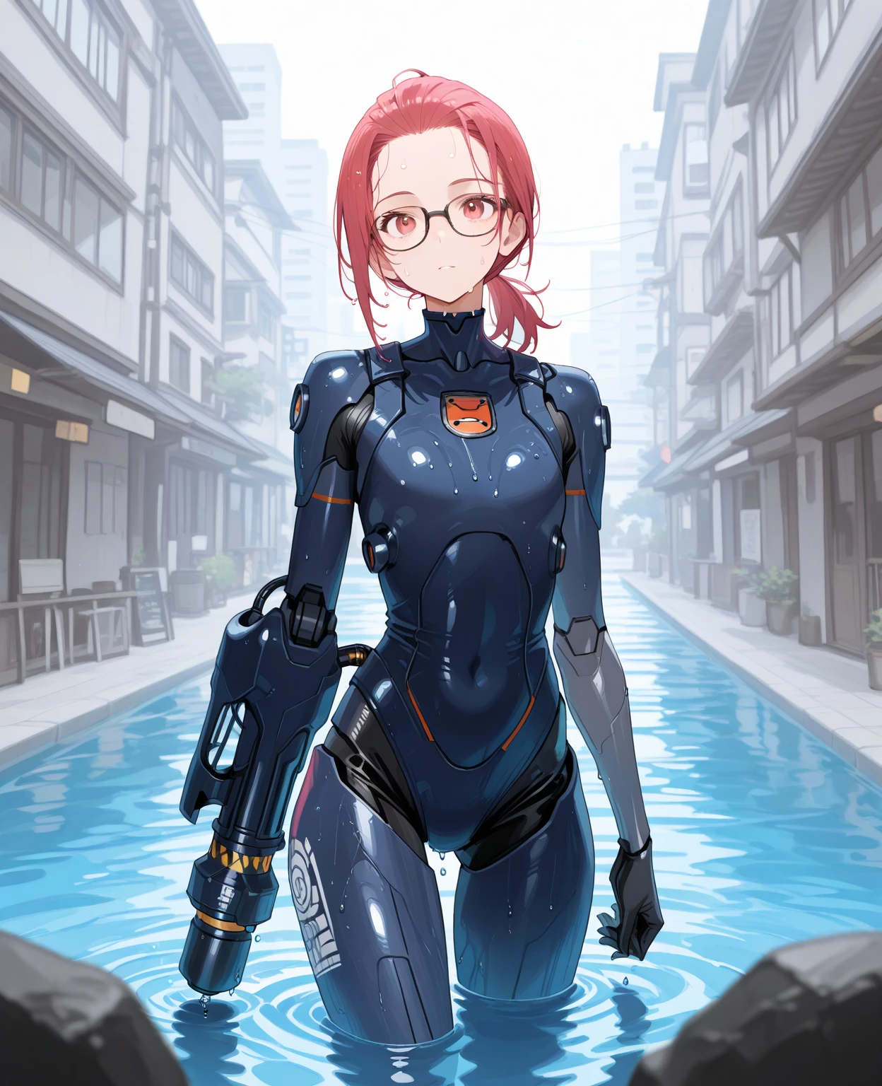 mecha, cowboy shot, (LilyPichuTI:1.9), glasses,, ultra detailed, masterpiece, best quality, aesthetic, detailed, high quality 