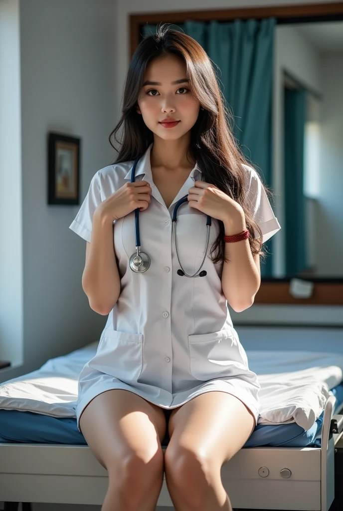 ((masterpiece))、((Highest quality))、((Realistic images in every detail))、photograph、Embarrassed look、An Asian woman in a white nurse costume is squatting on the ground, Nurse師 girl, Korean Girls, doctor, Nurse師, medical doctor, sakimichan, Korean women, beautiful south Korean women, Nurse, (doctor), Japanese Model, wearing a white coat and blouse, Girl in uniform, Jaeyoung Nam, Nurse師 uniform, gorgeous young Korean women