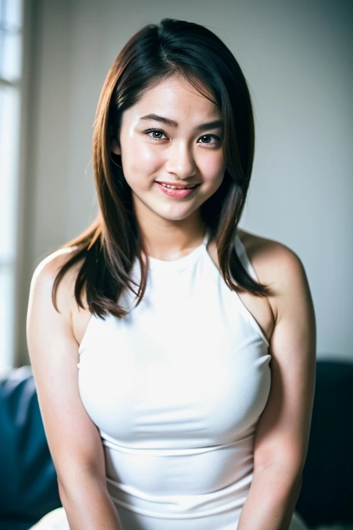 (Small Tits), (18-year-old), (very small head), dawn, sunlight, (Perfect body:1.1), (8k), (Very delicate and beautiful), (Highest quality:1.0), (Realistic), Realistic Shadows, (High resolution:1.0), Detailed skin, Very detailed, the body is slim, (Beautiful Hair, Real Hair, Thinning hair), blush, Realistic, Realistic Face, Realistic eyes, Small eyes, smile, (eyeliner), (mascara), (eye shadow), whole body、Open leg pose、Nipples、naked、Thick pubic hair、Braiding、The background is a white wall、smile