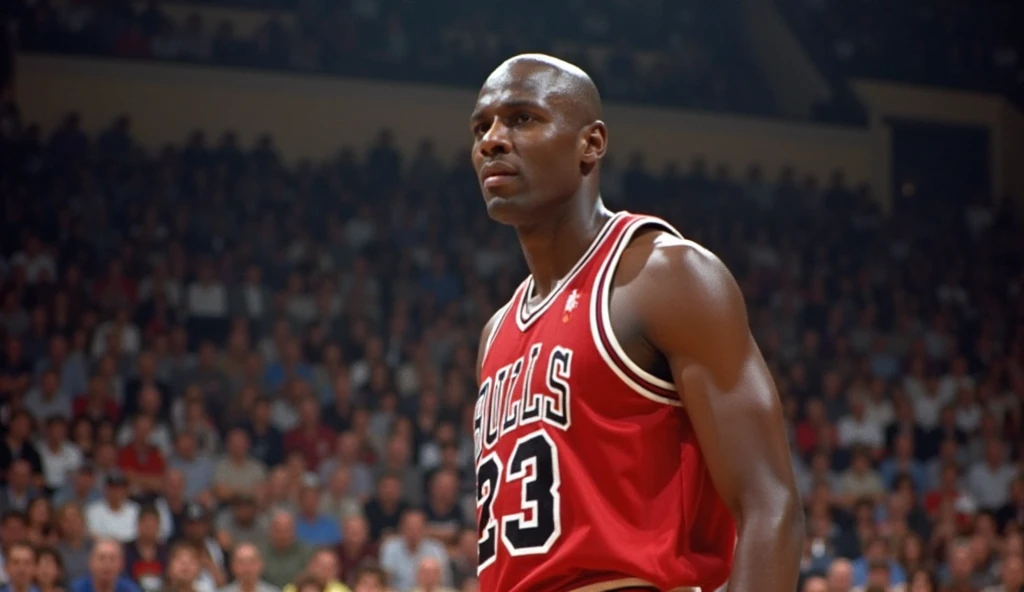/imagine prompt: Realistic image of Michael Jordan, sitting on a king's throne, looking forward, with the chicago bulls basketball jersey with the number 23 on the front., full body shot, hyperrealistic, dancing hall, dramatic lighting