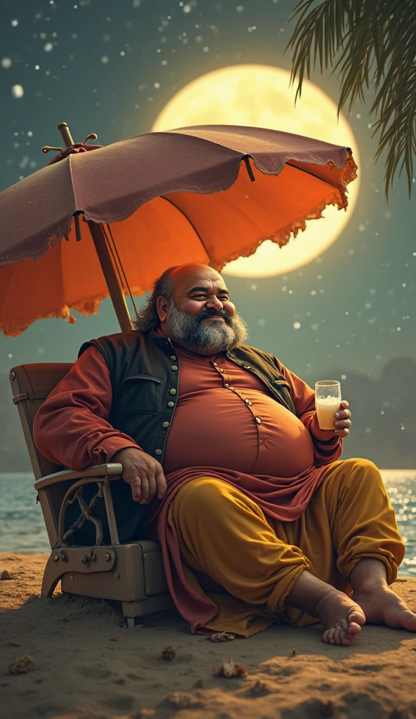 
Kerala king Maveli  happy sitting in a beach
Dj party 
Using mobile accessories 
Belly fat body
Cooling glass