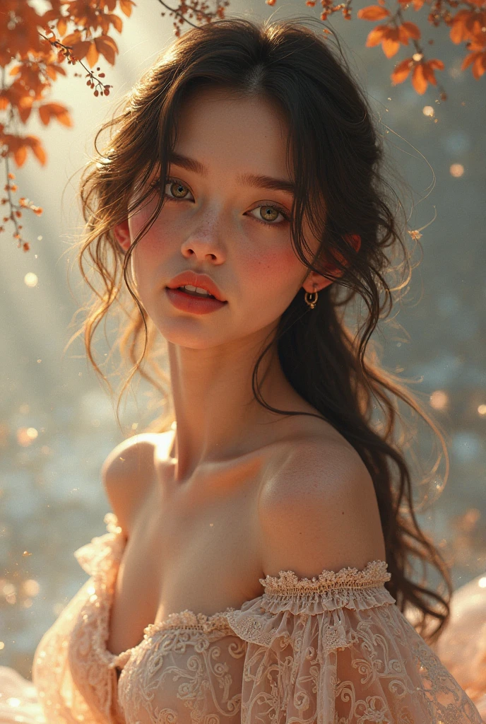 Highest quality, masterpiece, High resolution,One girl,Beautiful Face, nude, naked, colorful, Explosion of painting, Art Station, Concept Art, Smooth, Sharp focus, figure, dreamy magical atmosphere, ArtJam、Greg Rutkowski、Art by Alphonse Mucha