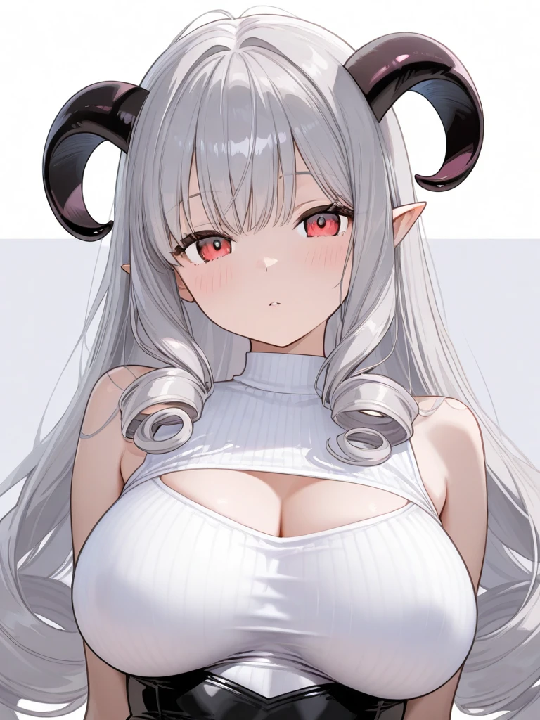 owari\(azur_lane\) laid down with her legs spread open, horns, dark-skinned_female, twin_braids,hair_over_one_eye,earrings,mole under mouth, white dress, jewelry,
