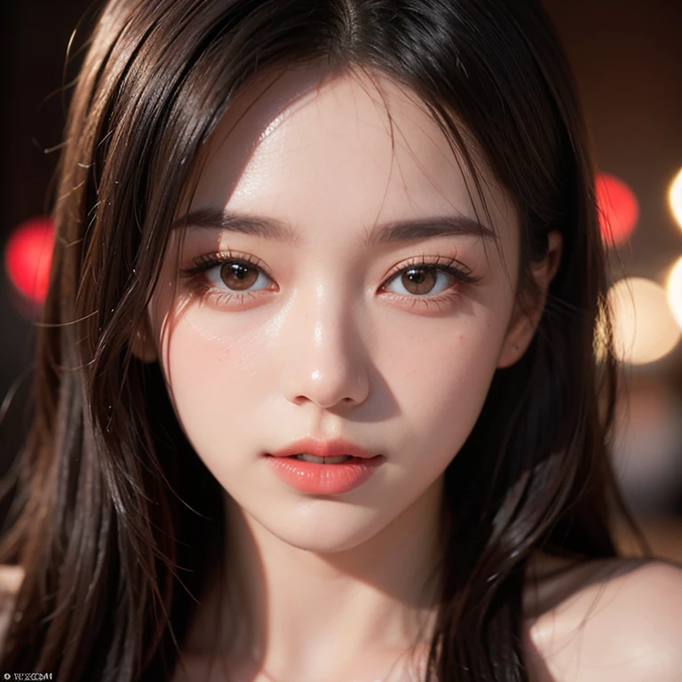 Masterpiece, best picture quality, high quality, beautiful girl full body, Japan 20 years old, Korean popular makeup, detail, swollen eyes, detailed eyes, detailed skin, beautiful skin, ultra high resolution, (actually: 1.4), very beautiful, slightly younger face, beautiful skin, slim, (surreal), (illustration), (illustration), (very detailed detailed), (very fine detailed), (8K) (background image), (detailed face), look at viewer, fine detail, finely detailed beautiful face, pureerosfaceace_v1 , smiling, looking straight, looking straight ahead, bottom view, photo realistic, afterglow, professional lighting, black hair (some parts of hair green), long hair, dark ruins, gorgeous mature red moon and woman, red dress, red dress