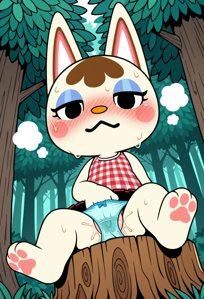 masterpiece, best quality, Unexpressive, 1girl, anthro, furry, fur, fluffy fur, kenny \(kenashcorp\), (panda, panda girl), furry, panda ears, animal nose, black fur, white fur, eyes makeup, black eyes, panda tail, heart ahoge, cheek heart, black arms, black legs, black hair, medium hair, blue eyes, half-closed eyes, medium breasts, solo, (night), detailed), cute grin, blush, spread legs, crouching, NSFW, pussy, , low angle view, worm's eye view