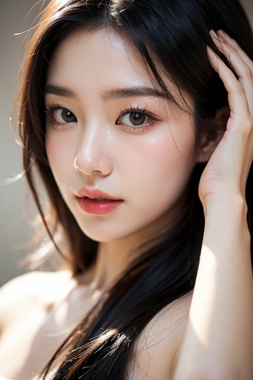 masterpiece, highest quality, Photorealistic, Super detailed, In detail, High resolution, 8k wallpaper, Professional, High level of detail,One Girl, ((Look forward)), ((Only the lips are red)), Collarbone Detail, Perfect Face, Five moles on the face, Straight hair, (Look straight at the camera), 28 years old, ((Full Body Shot)),