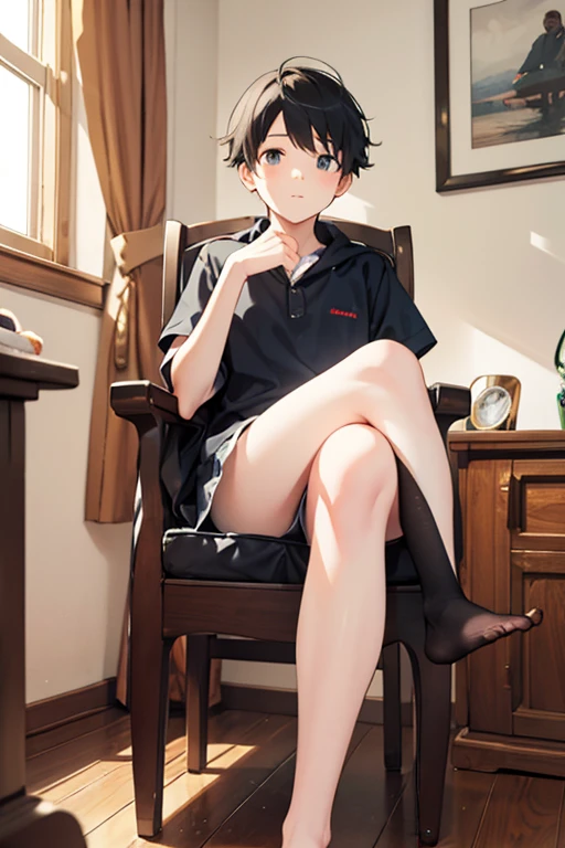 otome saotome, short hair, black hair, blunt bangs, brown eyes,
choker, school_uniforn, nude body, full body, sitting on sofa , smiling, spread legs, panties, cameltoe, wet legs