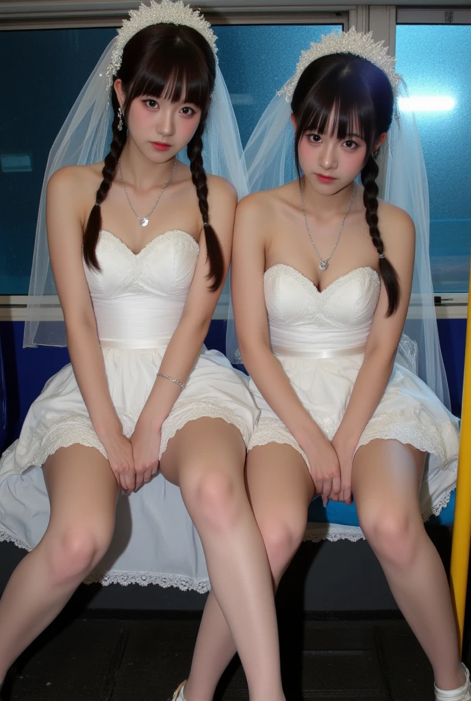 Realistic pretty Chinese imouto, dark hair tied, frisky, raunchy, flat chest small breasts, short white sheer chemise, pokies, strap on, smooth pubic mound, groin, loin, making out in cable car, sweat, moist