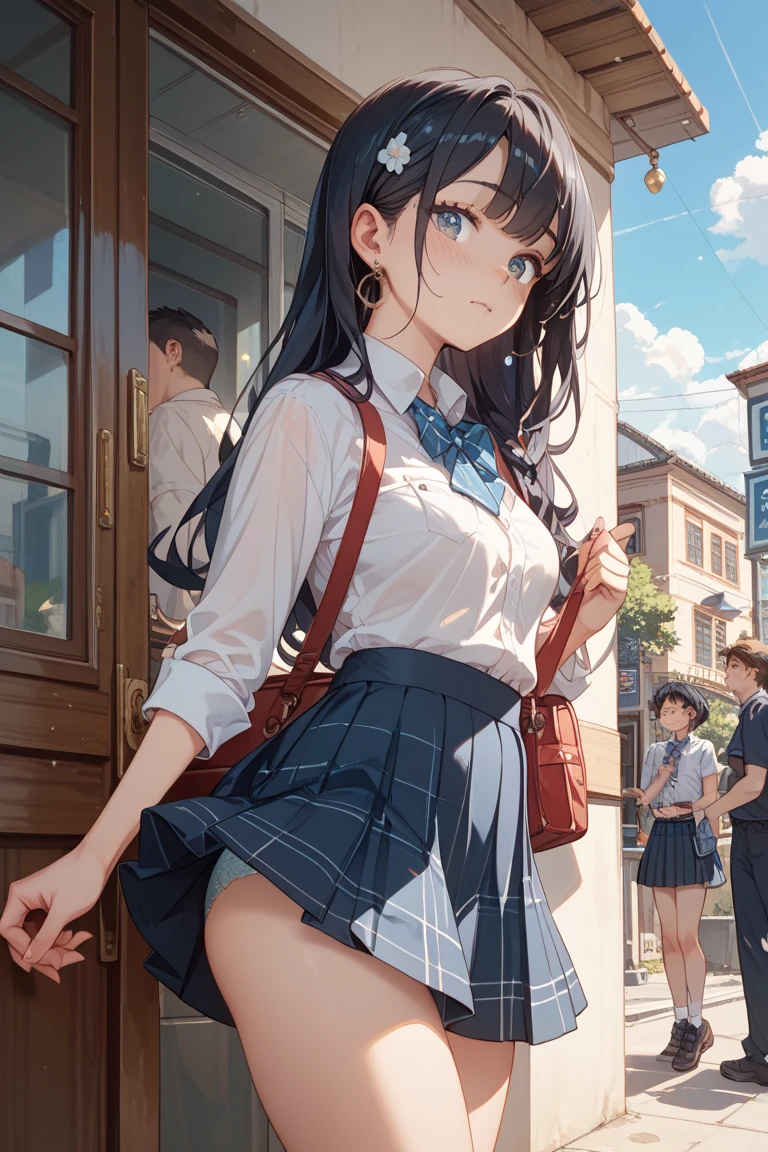 Sit with your knees hugged,（Very flat chest）,Very thin body,Outdoor、Outdoor Exposure,（全nakedで）,naked,（She is wearing a large gray scarf around her neck, covering her shoulders.）,Look down,tits,Nipples,belly button,Schoolyard,loafers,White loose socks,Hime cut,Long Hair,bag、cel animation,raffed Asian , Surreal school girl, High school girl posing, Surreal school girl, Young and thin gravure idol, Young Sensual Gravure Idol, Asian, so beautiful, Cute school girl, Young and cute gravure idol, A real young gravure idol, beautiful Asian