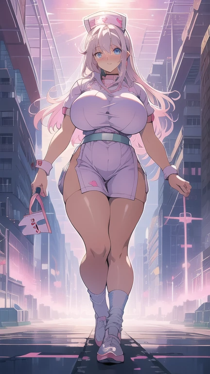 ((masterpiece, Highest quality)), so beautiful, Super detailed, Intricate details, Very detailed, 超High resolution, High resolution, 8k, Perfect Face, One girl, Nicole, Zenless Zero Zone, Neon City, Detailed Background, Vibrant Environmental Background, (Latest anime art style)、asymmetry、Glamorous Body.Backlight,Shiny Hair,Plump thighs、Realistic Flesh,Stylish clothes,Stylish hairstyle,Dynamic Angle,