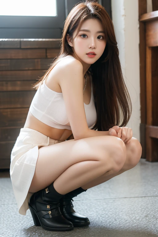 Beautiful woman with long chestnut hair Maternal Panty shot