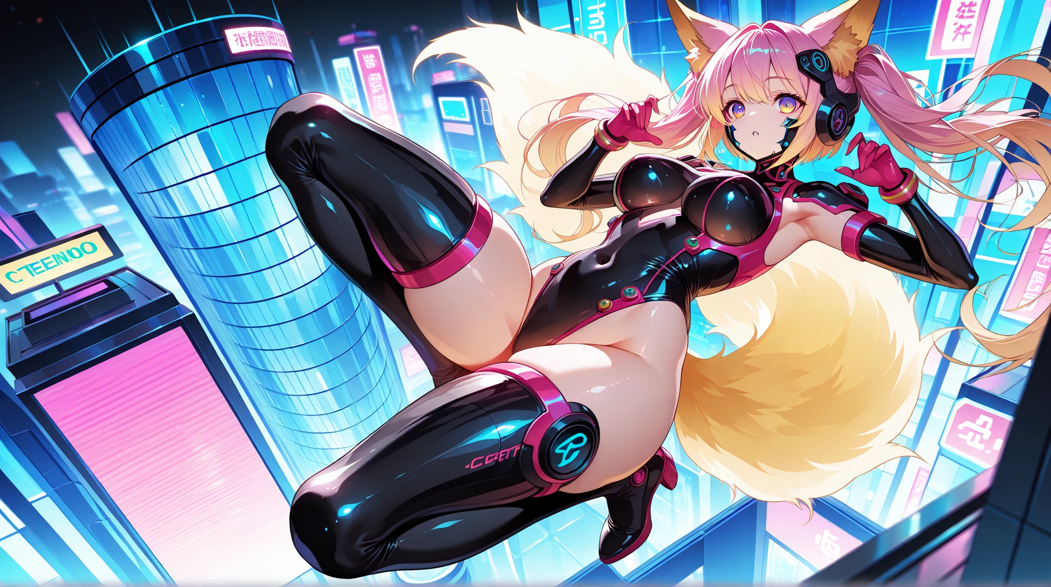 1 girl, Smile, night sky, Cyberpunk, city, (no panties: 1.2), (art, high quality, best quality, 4K, 8k, 16k, high resolution, absurd: 1.2), sensual ,(masterpiece), best quality, expressive eyes, perfect face, onizaki kirara,