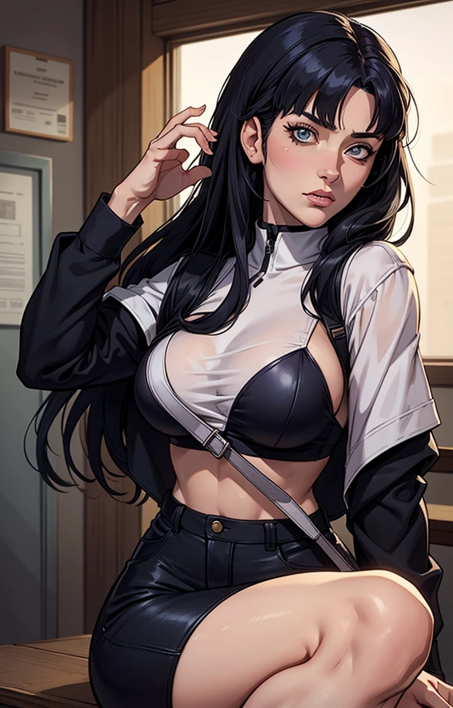 Yoruichi Shihouin, CG 8k ultra-realista, beautiful woman, seductive eyes, make-up, red lips, casual clothes