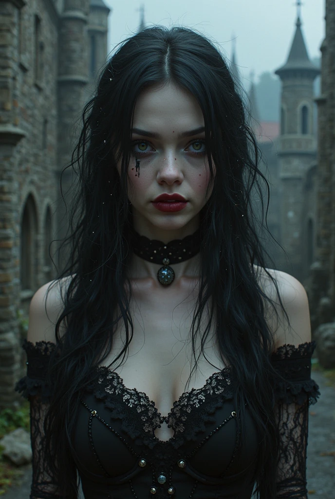 (best quality,4k,8k,highres,masterpiece:1.2),ultra-detailed,(realistic,photorealistic,photo-realistic:1.37),dark,gothic,beautiful detailed eyes,beautiful detailed lips,extremely detailed eyes and face,long eyelashes,vampire fangs,vampiric gaze,pale skin,flowing dark hair,black lace dress, seductive pose,nighttime,full moon,hauntingly beautiful,sinister atmosphere,horror,subtle facial expressions,vivid colors,sharp focus, dramatic lighting,ethereal,transformation,immortal,shadows,ominous presence,romantic,elusive,elegance,spooky,haunting,enchanted,forbidden love,supernatural,powerful presence,seductress,sorceress,undead,mythical creature, dark fantasy, macabre,horror movie, cinematic, blood red accents, mystery.