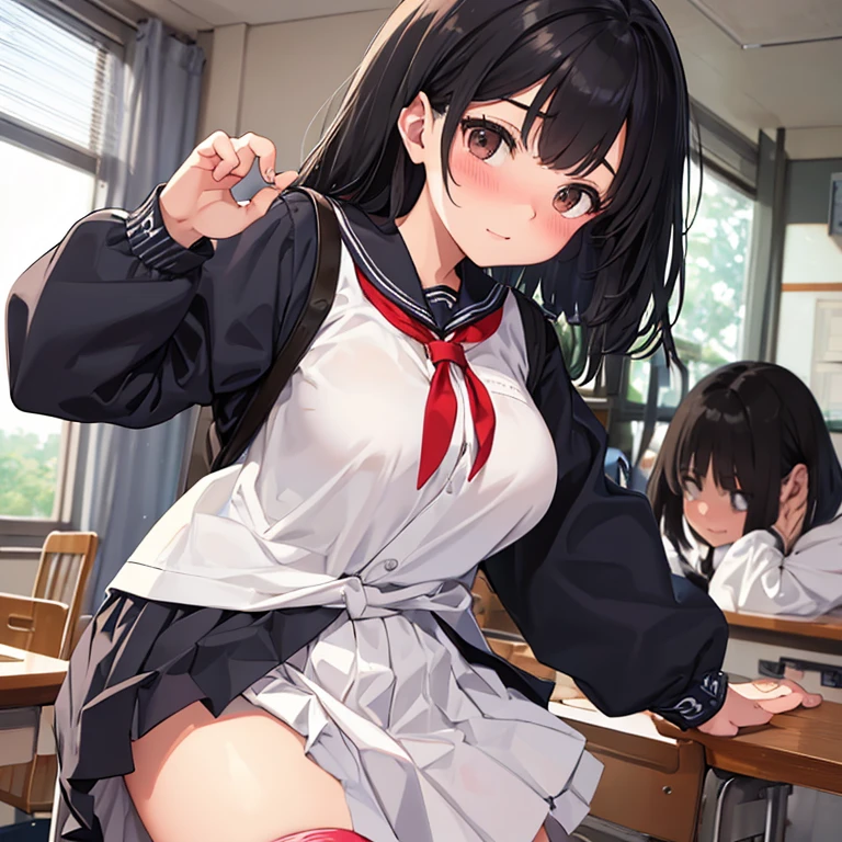 bigお尻、Sweaty buttocks、One Woman、One Man、Many people々々々、beauty、high school girl、Twin tails、Condescending face、Large number of guests、School、classroom、Brasilia、Sailor suit、Short pleated skirt、16 years old、Looking down at the viewer, Long Hair, Highest quality, Focus on the thighs, smile,Cute patterned panties、Plump thighs、big Ass、big 、 Black Hair,My thighs are steaming between my legs 、Sweaty panties、Angle from directly below、Entice guests、Spread your legs、Acme convulsions、Obscene sound effects、Naughty sound effects、A man peeks at her panties from underneath、Face sitting、Facing you in a face-to-face sitting position、Cunnilingus、Sweaty crotch