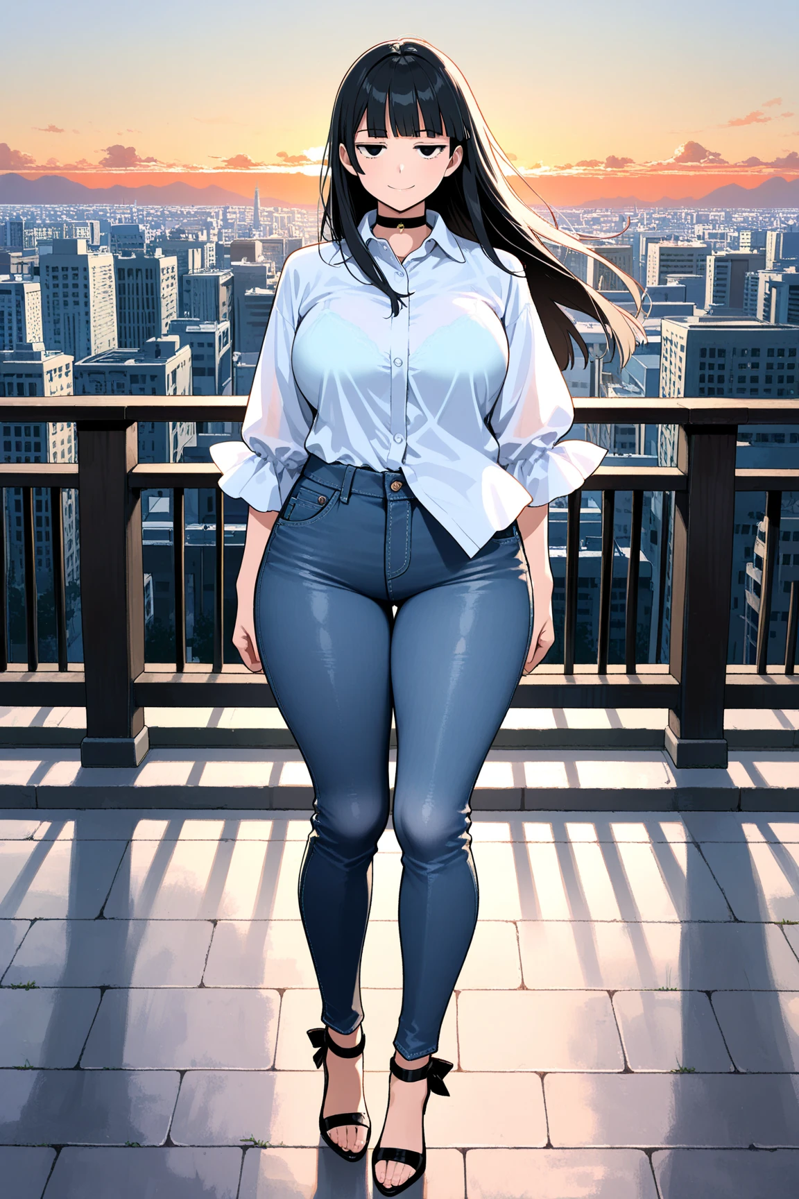 girl with shirt, overalls skirt, massive long wide fat breasts, deep cleavage, cityscape, flirtatious look, ((very detailed)), (perfectly detailed face), (well detailed hand) photorealistic image, plump chubby belly, very wide hips, thick plump thighs, massive plump fat wide round ass, mature mother, plump motherly body, plus size model, tight clothes, form fitting clothes, revealing clothes,