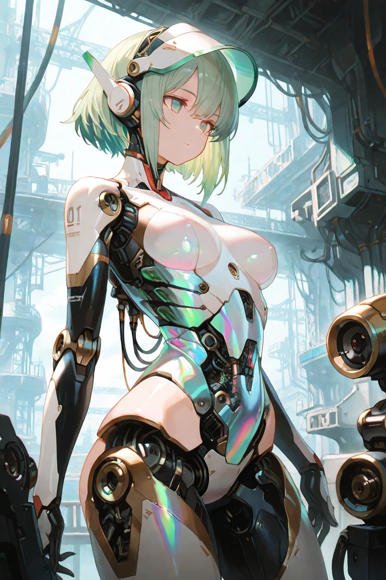 ((Highest quality)),Cyborg style cyborg girl,Grey Hair,Long ponytail hairstyle,Wearing rabbit ear headphones and a gas mask,The gas mask has a green light on it.,Wearing a white suit,There is a long strip of pink light on the clothes,Pink Eyes,(Black gloves)Large Breasts, Ample breasts, His left hand is a mechanical prosthesis,The body is connected by wires and pipes, ((masterpiece)), (detailed:1.4), 3d, Beautiful Cyberpunk Female Figure,High resolution(High Dynamic Range),Ray Tracing,NVIDIA,Super Resolution,Unreal 5,Underground diffusion、PBR Textures、After treatment、Anisotropic Filtering、definition and clarity of the champaximum、Multichannel textures、Albedo and Specular Maps、Surface Shading、Accurate simulation of light-matter interactions、Perfect proportionake Octane、2-color light、Grand Opening、Low ISO、White balance、Three-part method、8K RAW、