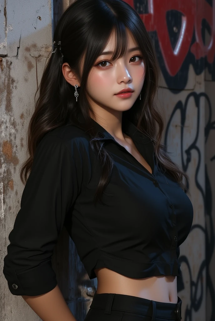woman cute blouse Upper Body Night Park dark Sad face