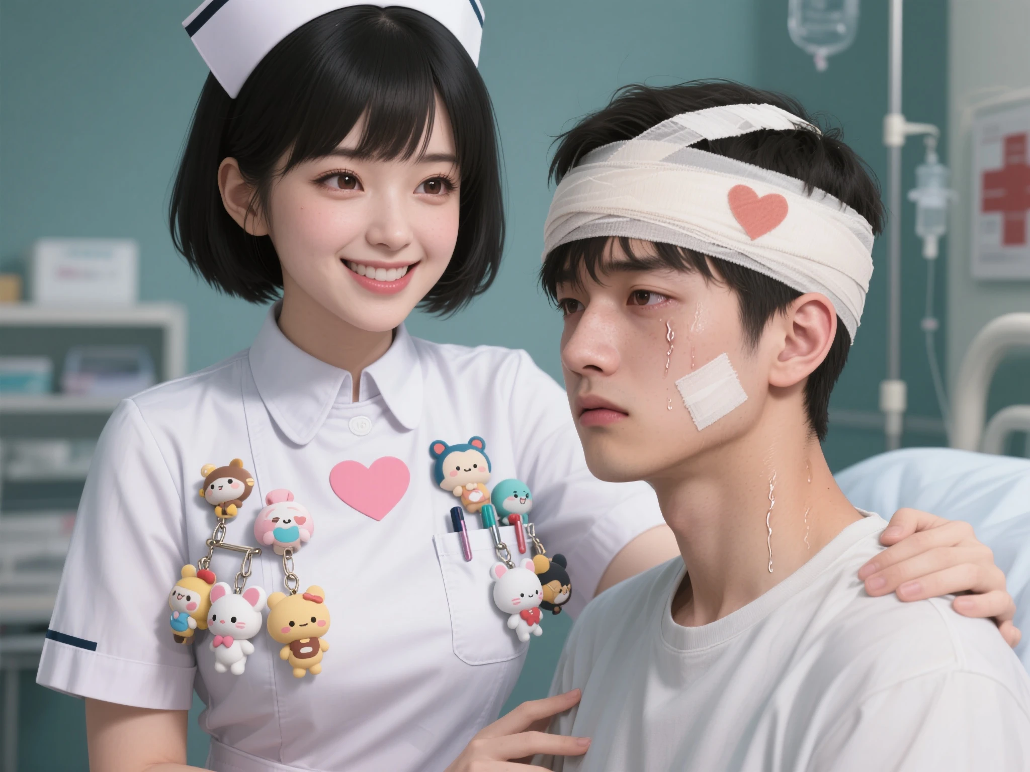 A young boy receives vaccinations from a nurse,,Shoot on a DSLR camera, unknown artist, artist unknown, jinyiwei, high quality upload, exclusive, 8K，8 a.m, holding syringe, holding a syringe，tmasterpiece，