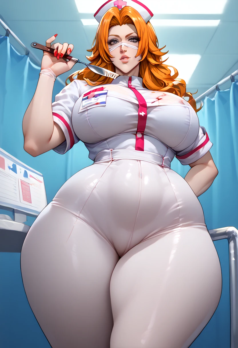 Christina Hendricks, cute face, nurse uniform, in hospital, huge boobs, (big boobs:1.4), big boobs, cleavage, lactation, (lactating breasts:1.4), obese belly, (obese belly:1.4), obese arms, obese legs,