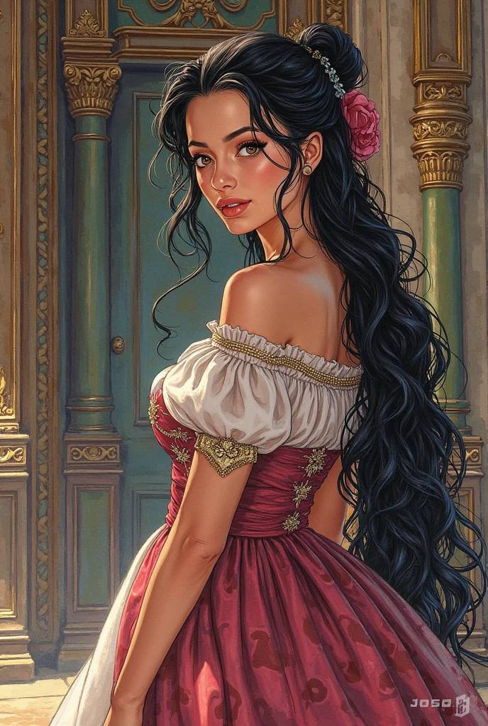 ((best quality)), ((masterpiece)), (detailed), absurdres, ((ultra realistic:1.3)) 8K UHD, best quality, beautiful lighting, (extremely clear), realism, detailed and intricate, 1girl, beautiful sexy smiling woman, looking at viewer, located (in an arabian castle), <lora:Jasmine_character-20:0.5> (JasmineWaifu)(blueish green arabian clothes, off-shoulder shirt, pants), (multi-tied hair, long hair), (jewelry), <lora:model_full_body_v1:0.8>, MFBP1