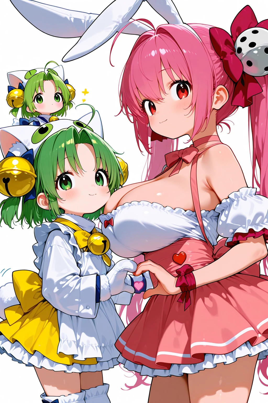 Hiiragi Rokuna, 4K, testicles, balls, small penis, 逆アナルSex, Sex, (chubby:0.8), (busty futanari, big breasts, huge breasts:1.1), (steam, breath, steaming body, steamy breath:1.2), (sweat, sweatdrop:1.1), gigantic breasts, Ecstatic expression, Angry face, semen, 1boy, 男を2人のHiiragi Rokunaが挟む