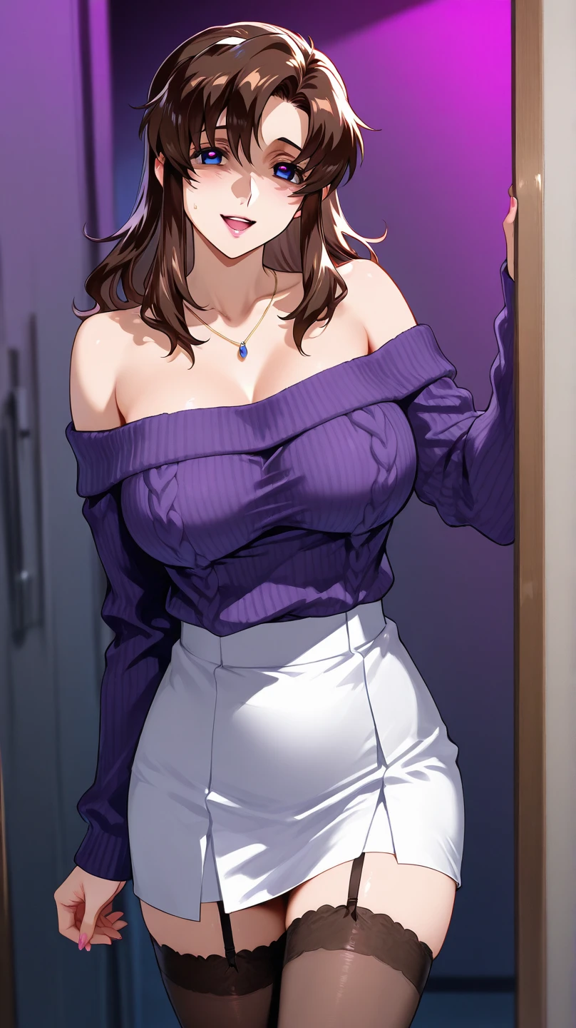 (Masterpiece, Best Quality, High Quality:1.4), professional artwork, for desktop wallpaper, Intricate Details, field of view, sharp focus, detailed painting, photorealistic lighting, trending on pixiv, 1girl, (vivid lighting, vibrant colors:1.05), realistic shadows, ambient occlusion,
Marie Mamiya, mature female, milf, solo, (curvy:1.1), luxury room, (half body shot:1.1), look to viewer,
(red hair:1.05), hair ornament, lipstick, makeup, (mole under eye:0.9), choker, ultra detail hair, ultra detail face, (yellow glowing eyes:1.05), perfect eyes, perfect face, perfect retina, earrings, (seductive look, blush:1.15), bitch, lewd face, smile,
(purple, main dress:1.4), choker, necklace, fingernails, flawless drawn, no blur
(Large Breasts:1.15)