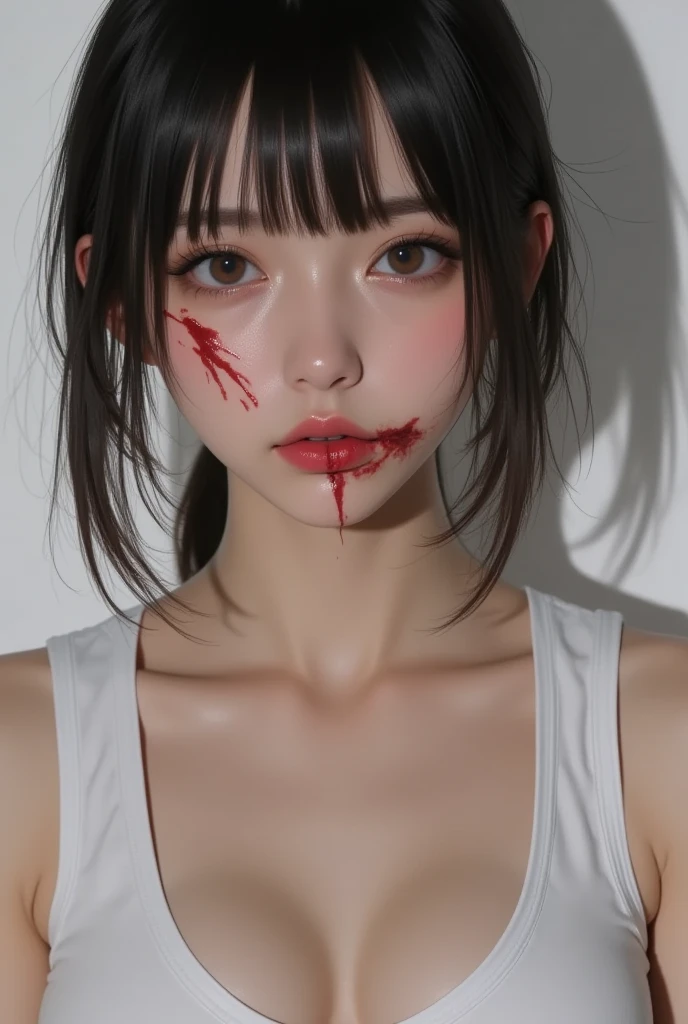 Highest quality, masterpiece, look up, cute,(Horror),(((Beautiful zombie girl))),Dead,(((Bleeding,Injured))),(((Shedding tears of blood))),((Covered in blood)),(Sexy),(sexy),((Small breasts)),((Completely naked)),Baby Face,(Lolicon),Black Hair,Bobcut,((Masturbation)),Beautiful Style,((Pale skin)),Sensual look,Embarrassed,Sexy表情,Expressions of delight,(Dark atmosphere,fear),((Dim lighting))
