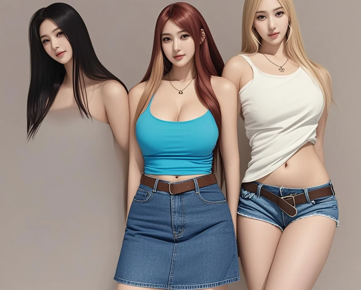 line-art, art book, design sheet, 8k, best quality, hoshino ruby, blonde hair, long hair, one side up, red eyes, mismatched pupils, star-shaped pupils, black tank top, jeans, cleavage