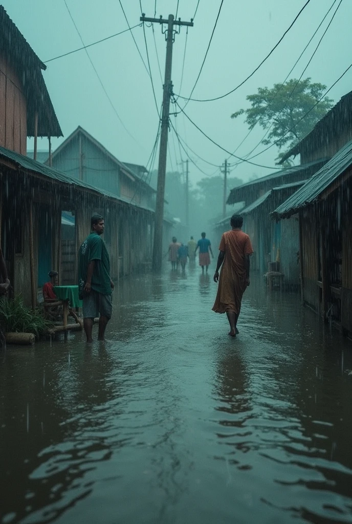 Imagine a realistic situation about floods and heavy rainfall in Tripura and a note in bold #PrayforTripura