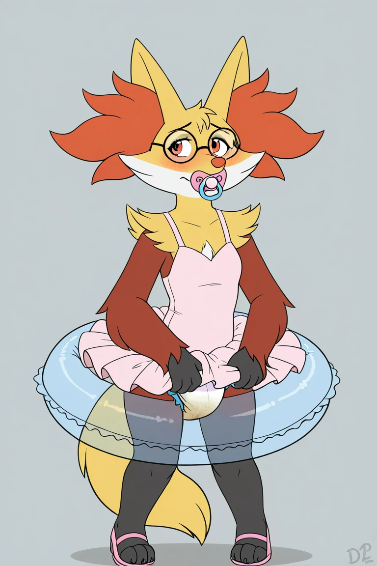 boy and girl, squirrel, furry, bodyfur, tail, collar, bra, bottomless, gloves, boots, chibi, sparkling eyes, idol, hair bow, happy, full body, penis, testicles, some perfect pussy, diaper, peeing