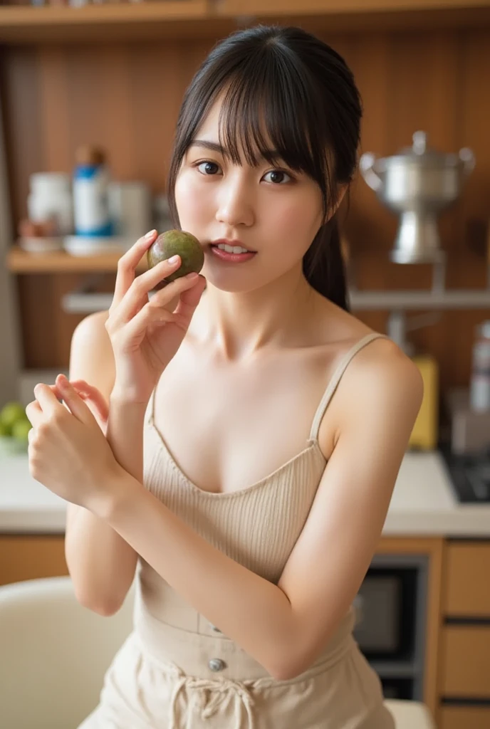nsfw, bare small breasts| The bottom half goes off screen、Light pink nipples