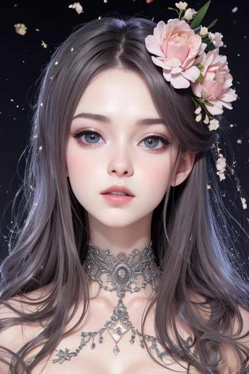 Realistic、8age、Real masterpieces, Highest quality, Highly detailed shape,1 Girl,alone, 画像Book体, flower, Looking at the audience、 Purple eyes, Jewel-like eyes, Very beautiful eyes, Highly detailed face,, , star (null), star座, Purple Energy, handrail, 流star、Shiny, straight, long hair down to the waist, Beautiful shiny bangs、16k、photograph、quality、Looking down on a young girl from above、指は4Book、The thumb1Book、Well-formed fingers、