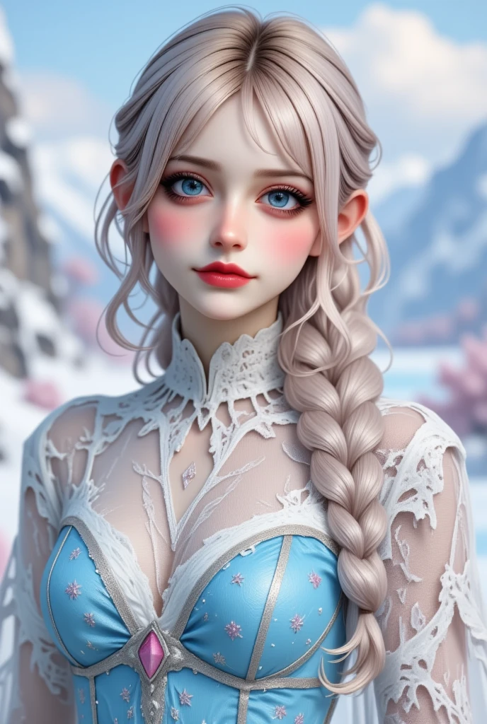 elsa, frozen, nude at the castle, pubic hair, white hair, braided hair