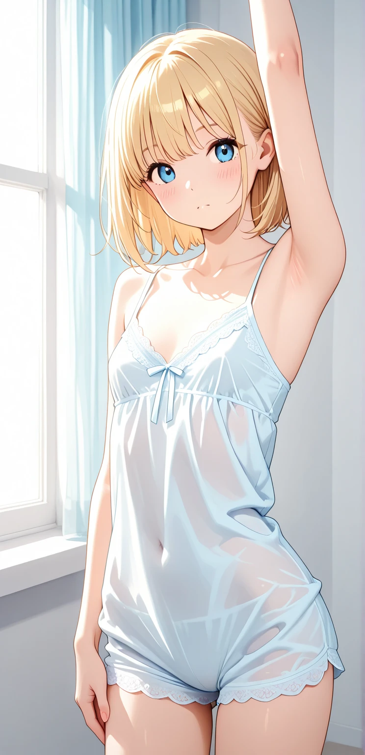christaaot, beautiful eyes, perfect eyes, medium breast, beautiful eyes, 1girl, daylight, sunlight, detailed hair, discret smile, full body, office background, blonde hair, random pose, white shirt, wuite panties, extremely delicate and beautiful, (masterpiece), beautiful lighting ,perfect lightning, realistic shadows, highres, detailed skin, ultra-detailed, transparent