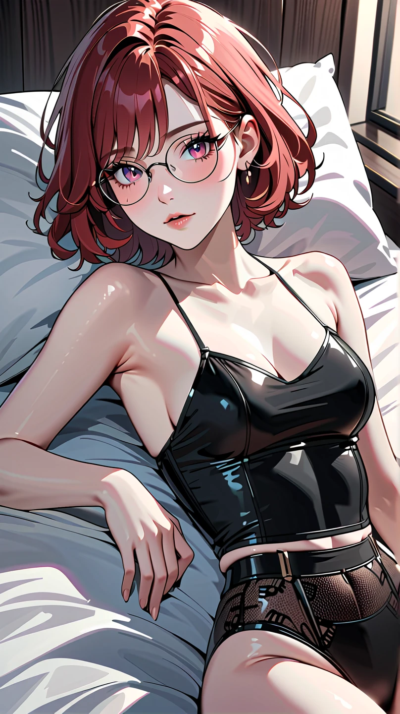 Girl wearing high school uniform, short skirt, wearing thin-framed round glasses, red hair, ((small chest, 16 year old girl, beautiful)), ((small breasts, large neckline showing a nipple)). Full body image. Photorealistic face, realistic, realistic eyes, smile. In the background busy London street (high resolution:1.0), beautiful lighting, perfect lighting, realistic shadows, [highres], detailed skin, ultra-detailed, legs open, legs up, curved, big earring, thighs, (beautiful long hair), thin collarbone, soft navel, soft belly, soft back, angle from above, sweaty, gorgeous breasts, blush, photorealistic, realistic face, realistic eyes, small eyes, malicious smile (((color))) ((neckline))),  (freckles), (eyeliner), (mascara). --auto --s2